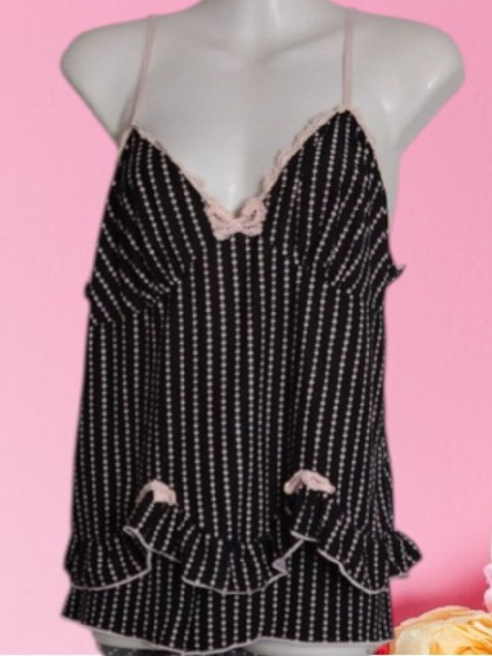 Retro Sexy Striped Intimate Sleepwear Set Chemise and Shorts Size Large